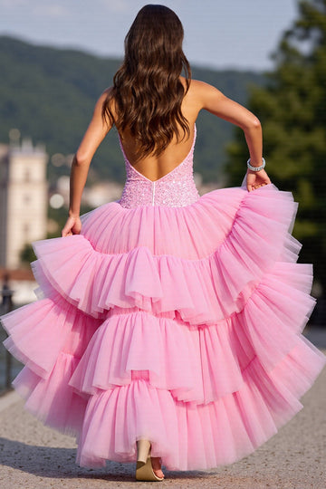 Sparkly Ruffled High Low Homecoming Dress with Sequins